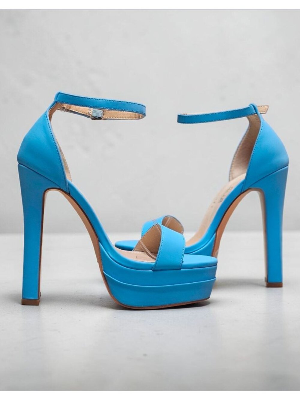 Sky Blue Platform Stiletto High Heels With Ankle Strap Buckle Closure For Women
